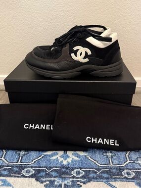 CHANEL Black and White CC Logo Athletic Sneaker 39